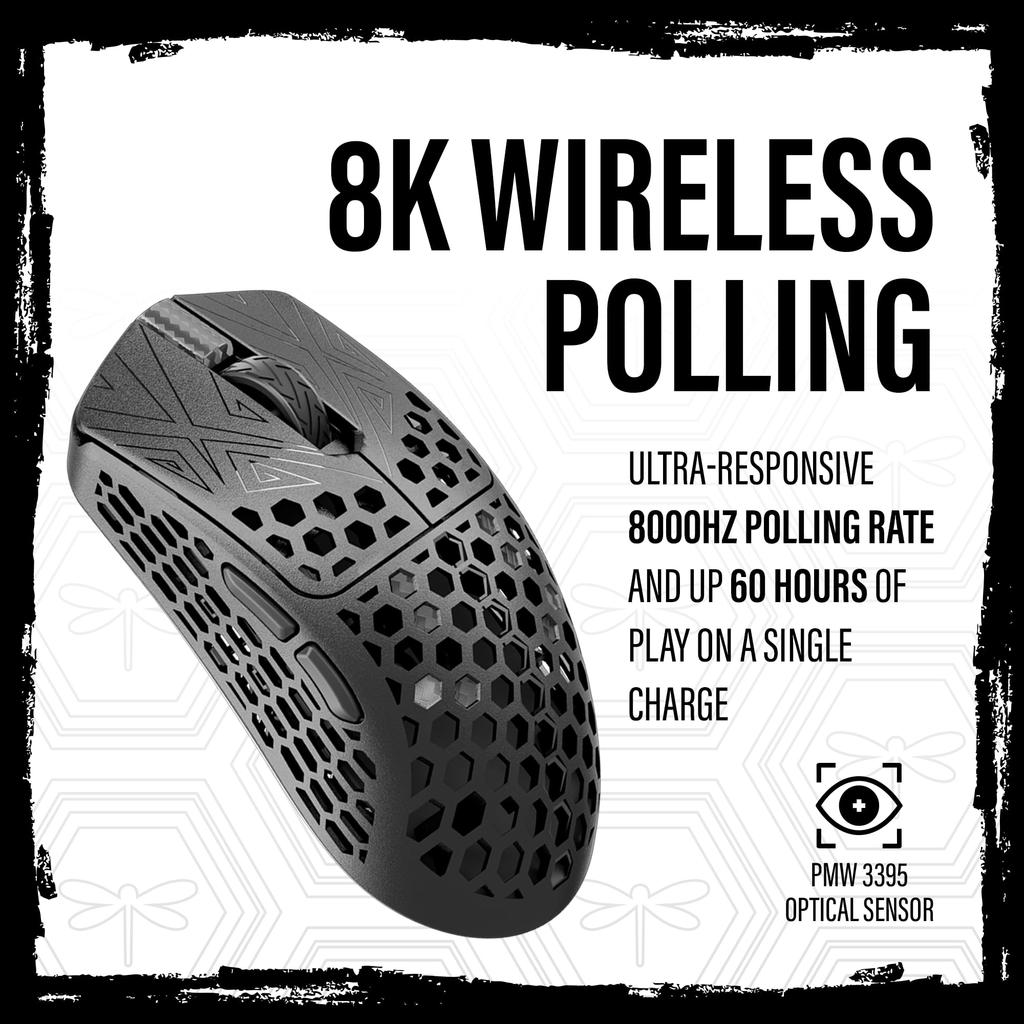 Игровая мышь Arbiter Akitsu 8K из углеродного волокна 38 г Беспроводная мышь с быстрой батареей 26k 8K Опрос PIXART 3395 ЖК-дисплей и авторизованный японский