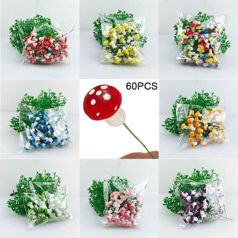 60Pcs Artificial Mini Mushroom Fairy Garden Moss Resin Crafts Garden Decor