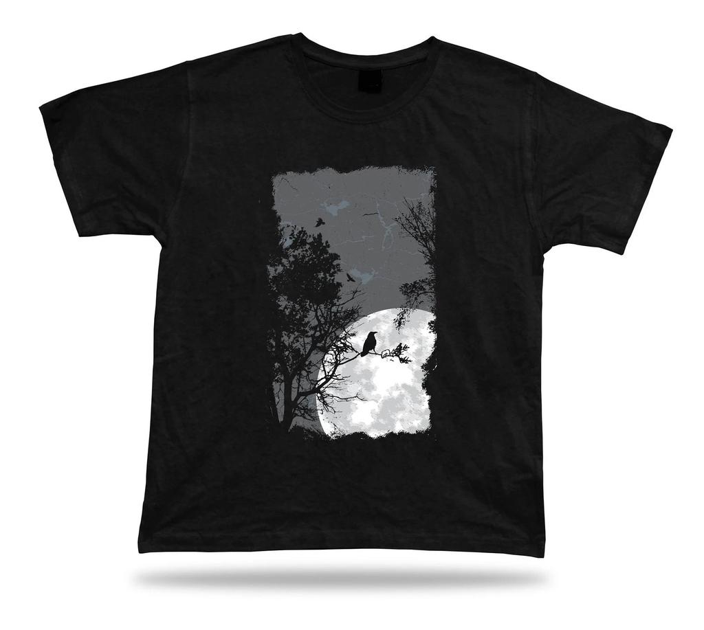 Midnight Full Moon Crow Flying Sky vector tshirt stylish birthday gift tee