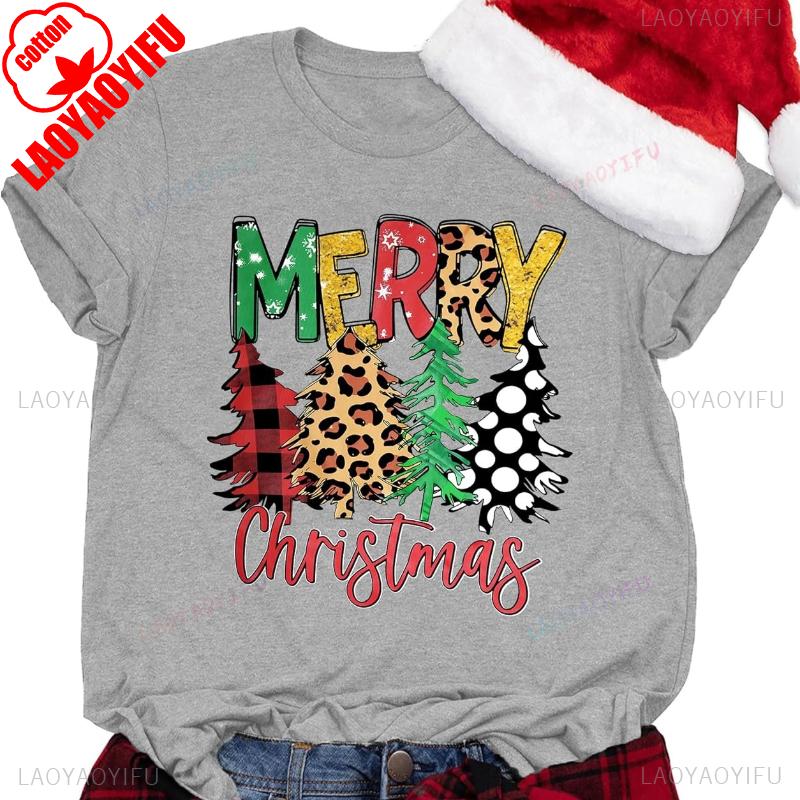 Womens Graphic Printed Short Sleeve Cotton Tshirt for Christmas Crew Neck Short Sleeve All Seasons Casual Fashion Soft Tees