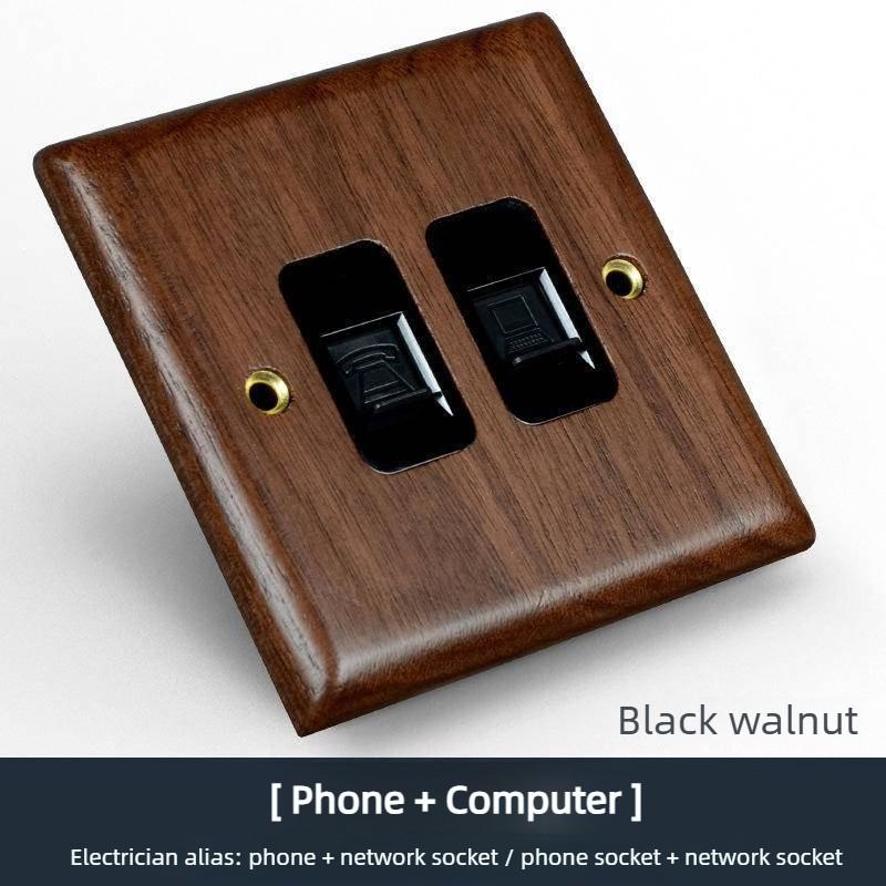 Black Walnut Solid Wood Brass Lever Retro Switch Panel Wall Mount 86 Open Line Box Surface Three Open 16A Socket