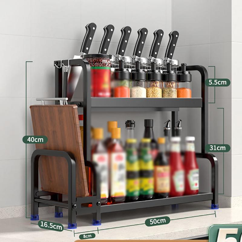 2/3Layer Kitchen Storage Shelf Stainless Steel Seasoning Jar Spice Storage Rack Chopsticks Knife Shelf Bar Organizer Accessories