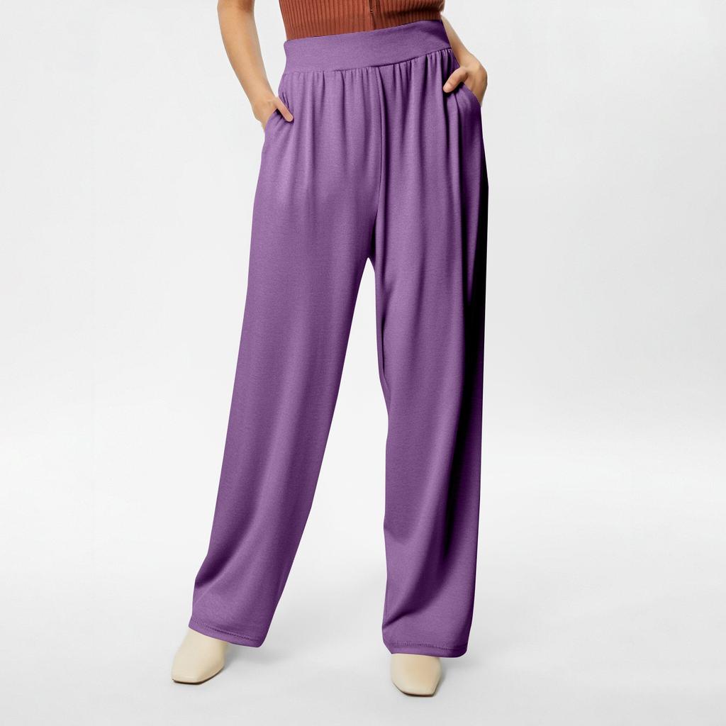 Women's Casual Drawstring Elastic Waist Pants Comfortable Straight Yoga Loose Solid Color Pants