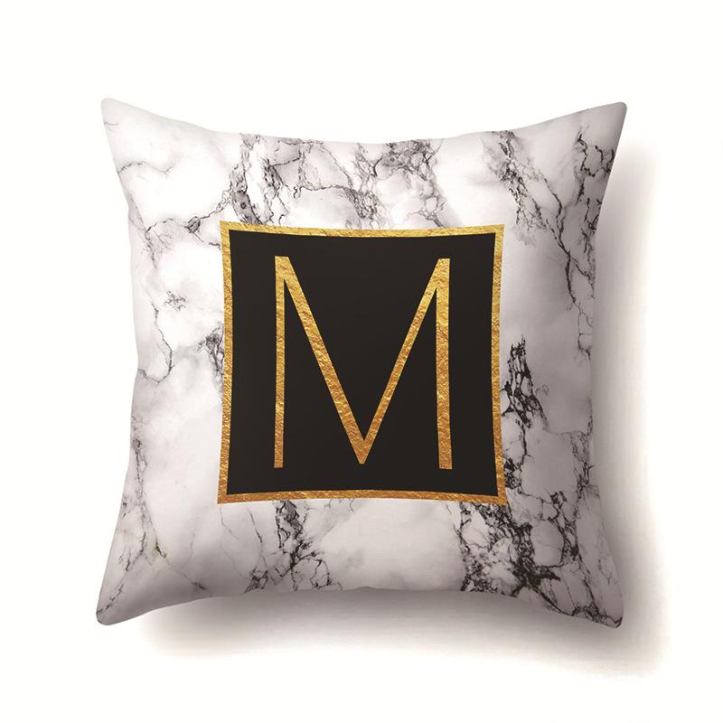 Полиэстеровая наволочка Домашняя Принт Мрамор Черный Золотой Наволочка 26 Английских Букв Наволочка