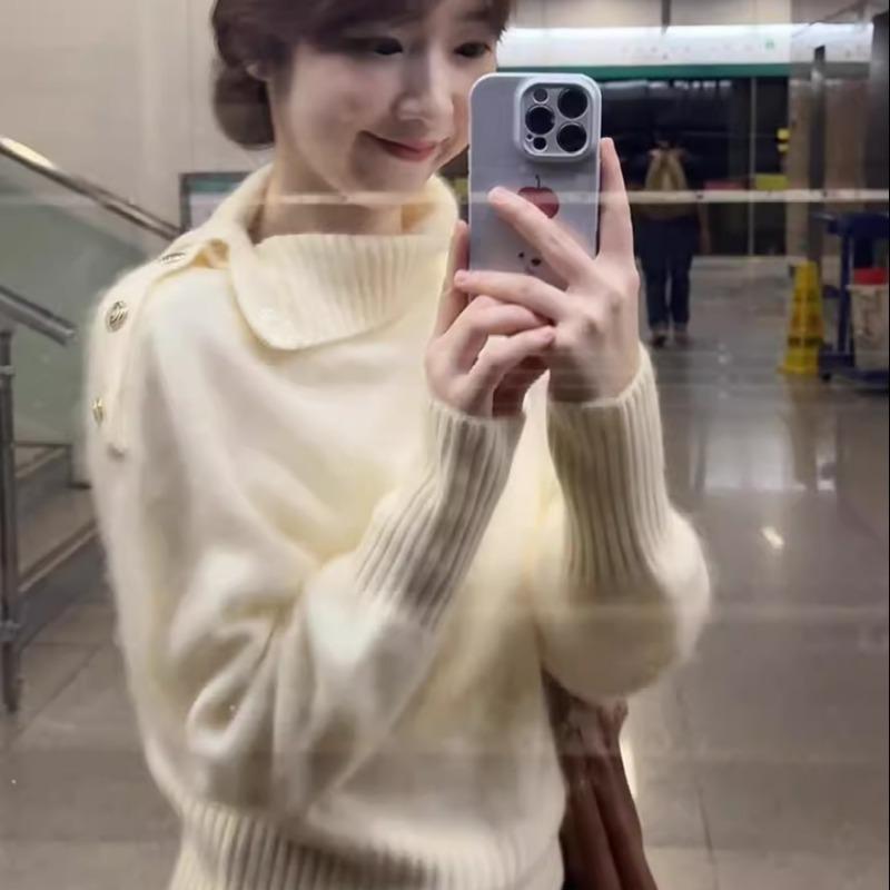 Women S Loose Half Collar Knit Sweater Casual Lazy Style Soft Top