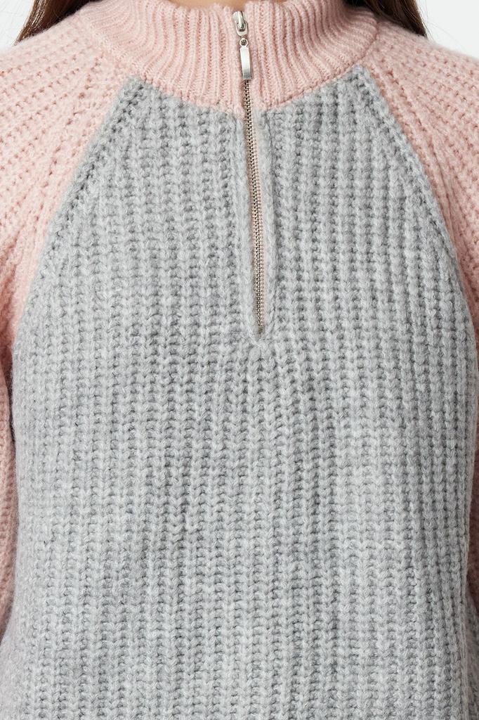 Women's Fashion Stylish Sweater Black Color Block Zippered Knitwear Sweater