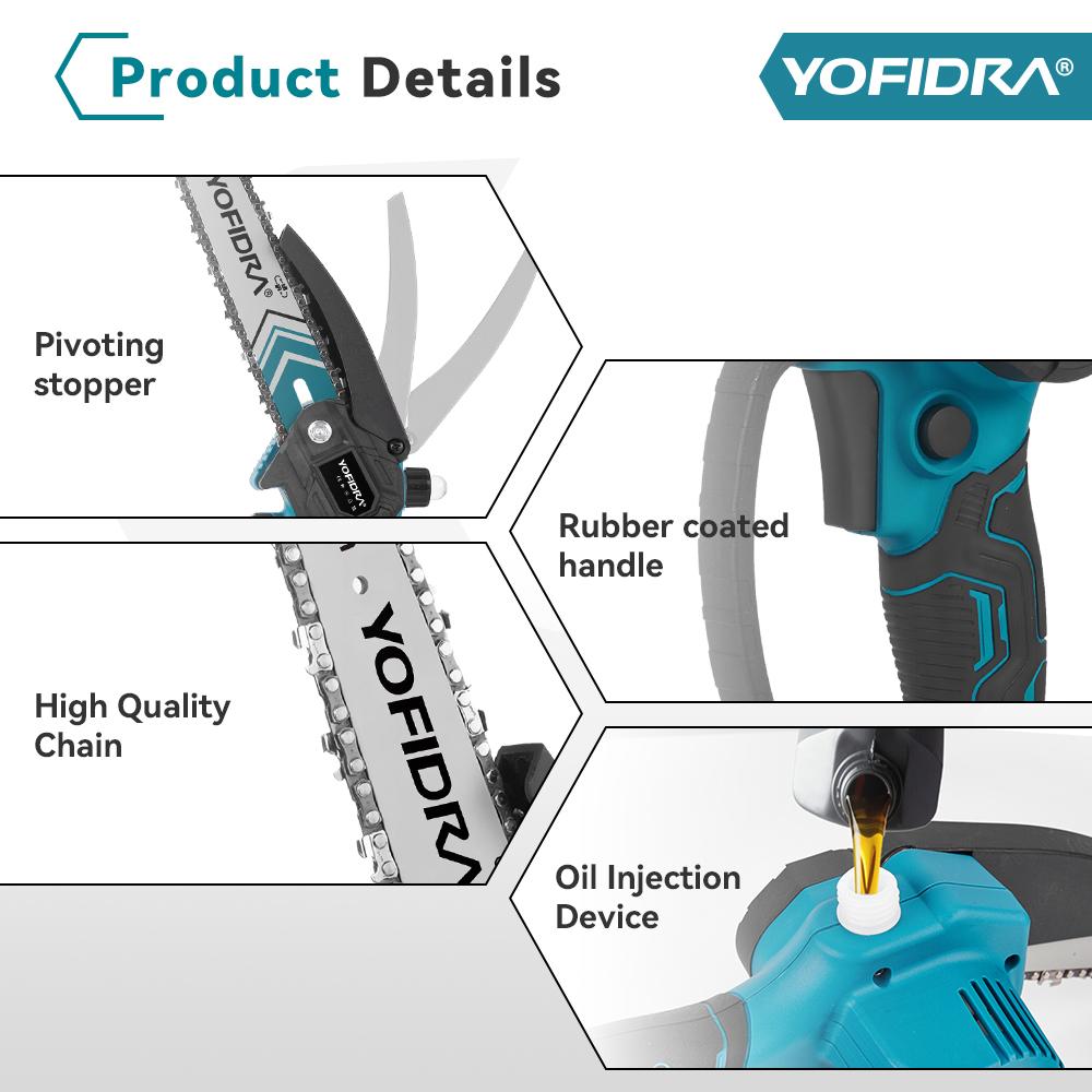 Yofidra Бесщеточная электрическая 8-дюймовая цепная пила 32 мм ножницы телескопическая штанга высокий садовый инструмент для обрезки для Makita 18 В аккумуляторные штифты