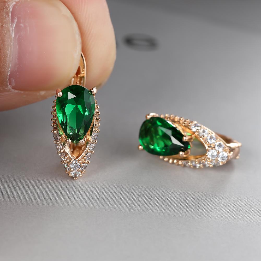 2022 New Geometric Teardrop Cut Green Stone Earrings Temperament Long Drop Trendy Female Earrings
