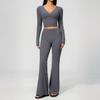 Women Yoga Set 2PCS Sportswear Workout Clothes Athletic Wear Gym Outfits Legging Fitness Bra Crop Top Long Sleeve Sports Suits