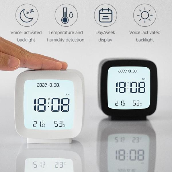 Digital Alarm Clock Bedside Clock With Night Light, Temperature And Humidity Display, Voice Control