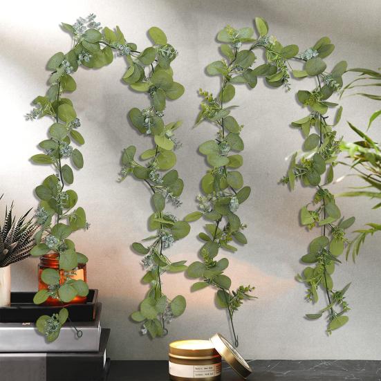 Искусственная эвкалиптовая гирлянда, лозы ручной работы, реалистичный вид, яркий цвет, не требующие ухода листья эвкалипта, искусственные растения