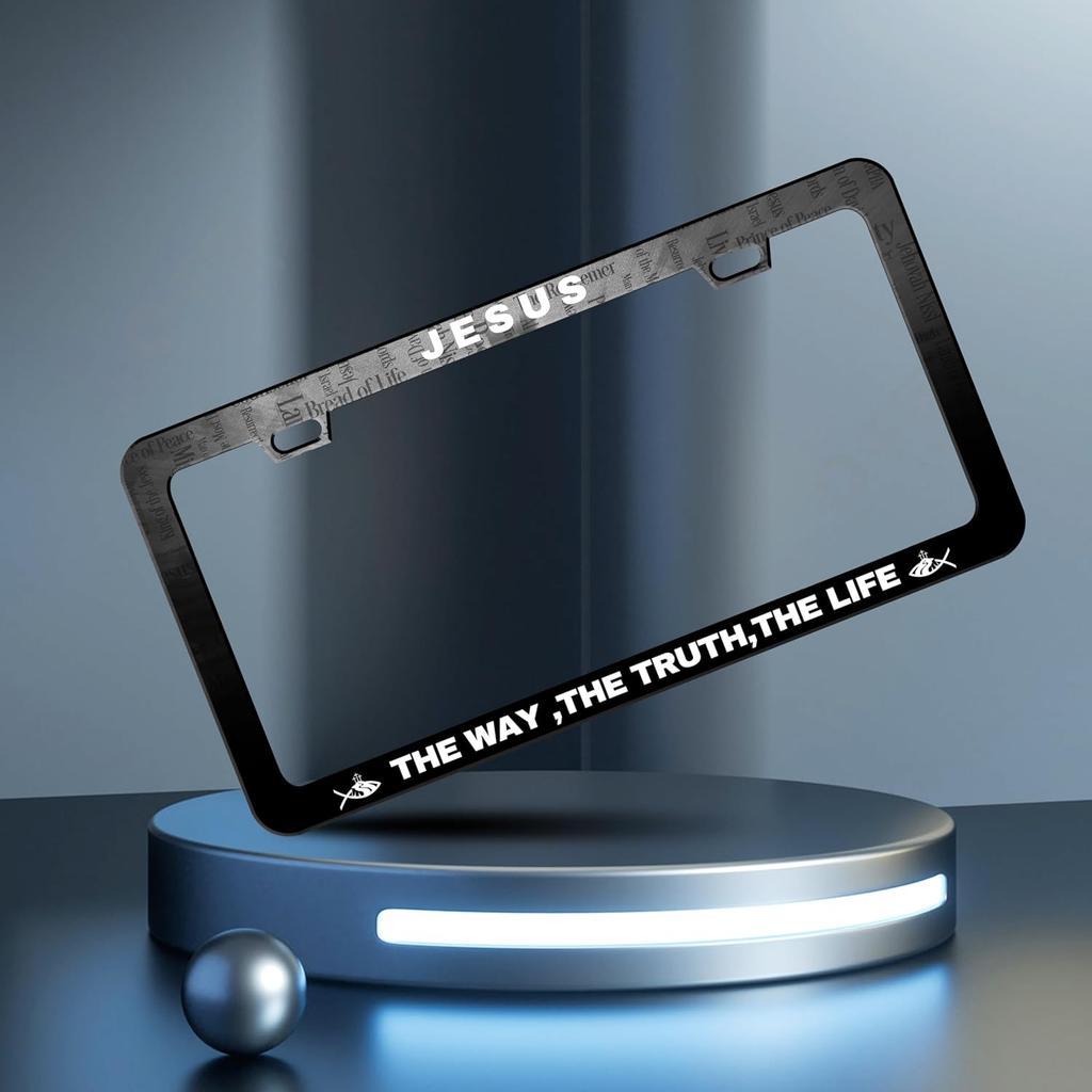 Jesus The Way The Truth The Life License Plate Frame Cross License Plate Frames Personalise Stainless Steel Funny Design Compatible with Standard