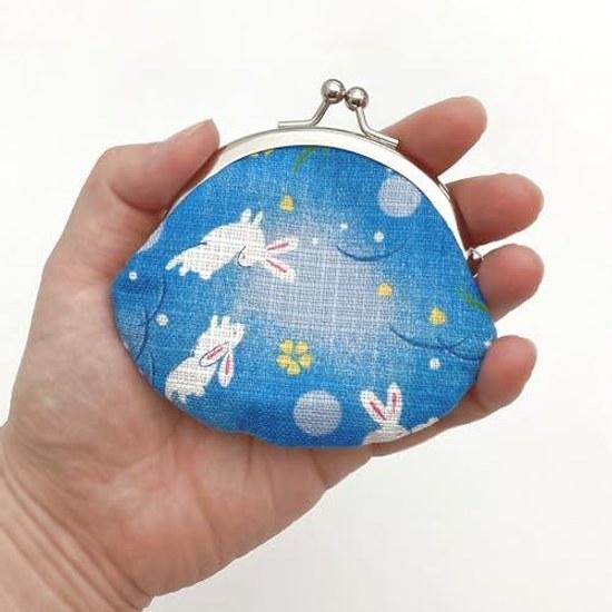 Kyosuke Japan-made clasp wallet pouch cotton 100 animal approximately 8.59.5cm coin purse case 2.6 sun Waraku Usagi blue