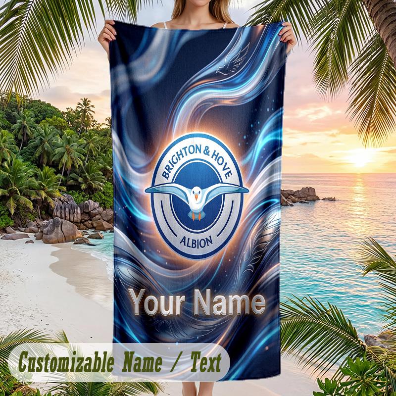 Beach Towel Brighton & Hove Albion Football Print Custom Name Text Soft Towel for Swimming Pool