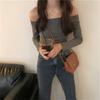 One-shoulder Thread Top for Women In Autumn New Design Niche Short T-shirt Hot Girl Long-sleeved Bottoming Shirt