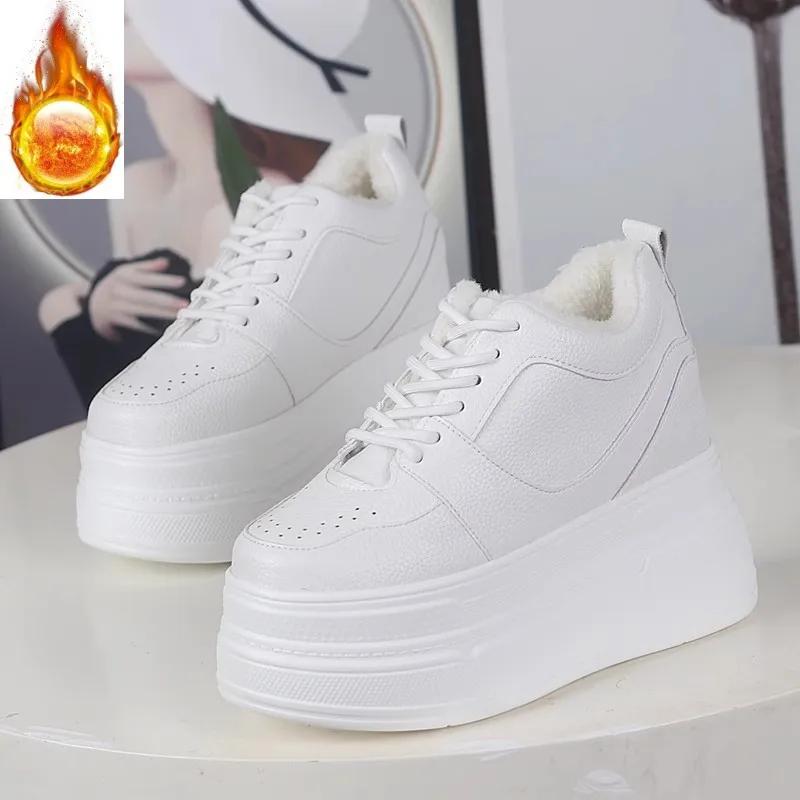 Мода 12 см Коровья Натуральная Кожа Туфли на Платформе и Танкетке Осенние Лодочки Женские Ботильоны Весенние Массивные Кроссовки Кроссовки с Высоким Верхом Летние