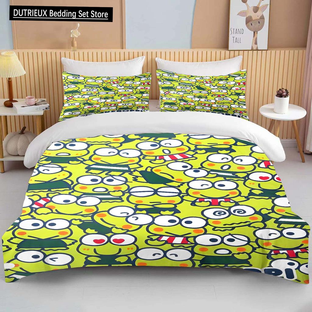 10 размеров Sanrio Keroppi печатный комплект постельного белья мультфильм аниме пододеяльник одеяло наволочка мальчики девочки дети взрослые король подарок
