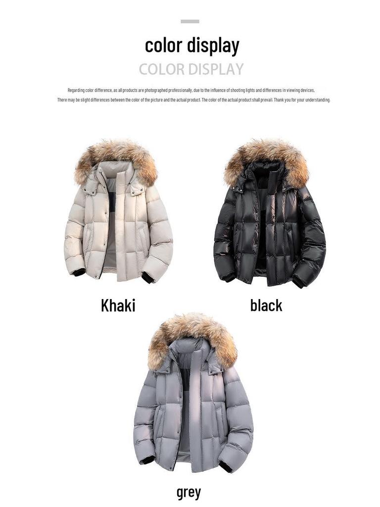 Зимняя мода 2025: Толстая пуховая куртка с большим меховым воротником, 90% белого утиного пуха, Универсальная и теплая, Морозостойкая верхняя одежда