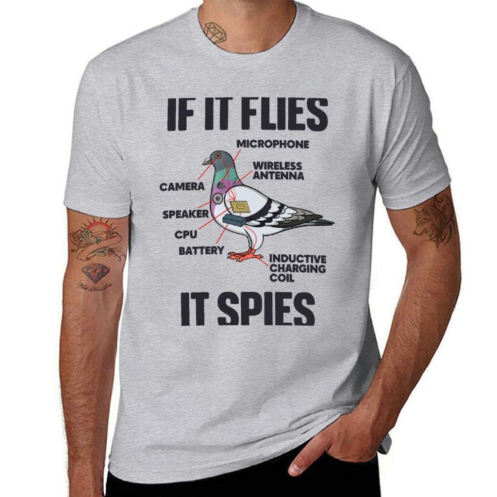 If It Flies It Spies Tshirt korean fashion customizeds Mens cotton tshirt