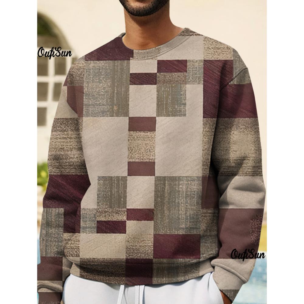 Vintage Long For Men Sweater Sleeve Tops 3d Patchwork Graphic Clothing Oversized Size Autumn Apparel O Neck Pullover Men Hoodies