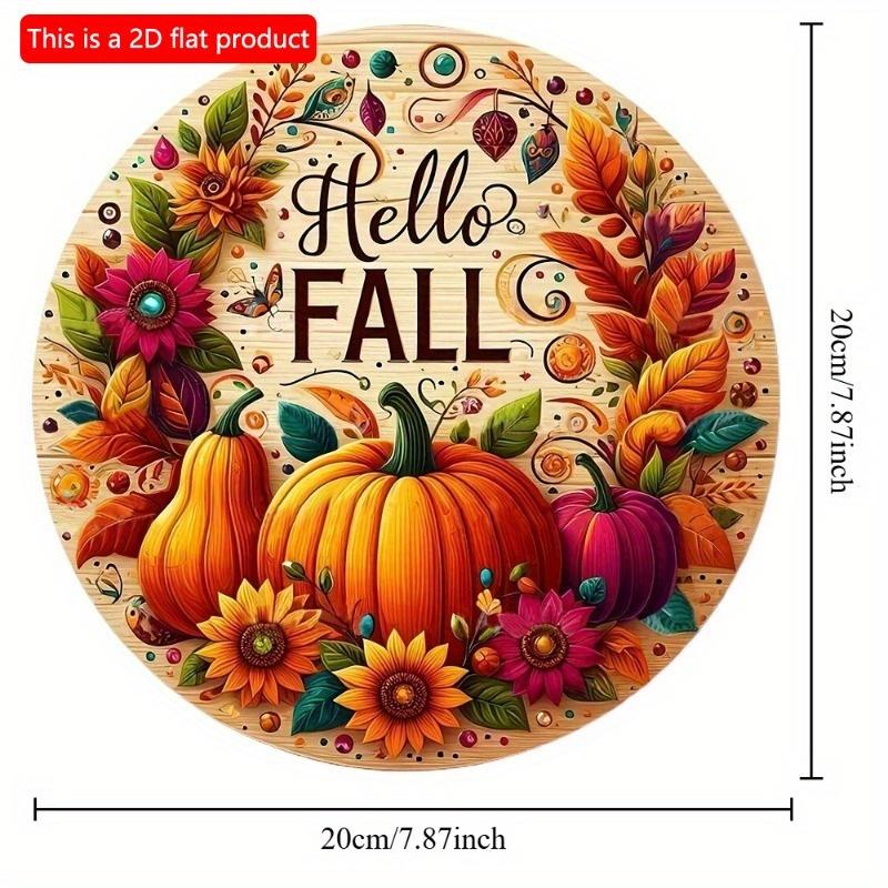 2d Flat 20*20cm, Autumn Home Decoration, "hello Fall", Wooden Welcome Circular Creative Decoration Logo, for Home, Kitchen, Garden, Bedroom, Bar Decor