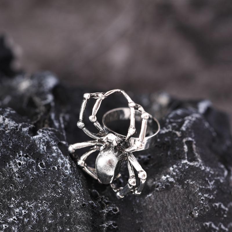 BLINGBAY Women's Vintage Gothic Spider Ring Black Gemstone Statement Adjustable Finger Jewelry for Halloween Party