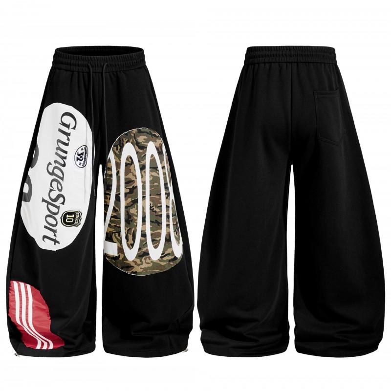 Unisex Streetwear Cargo Pants With Letter Print Color Block Design Loose Fit Cotton Blend Casual Wear