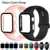 Glass+Case+Strap For Apple Watch Ultra 2 Band 44mm 40mm 45 41mm 38 42mm Silicone Case Bands Bracelet iWatch Series 9 7 6 5 4 3 8