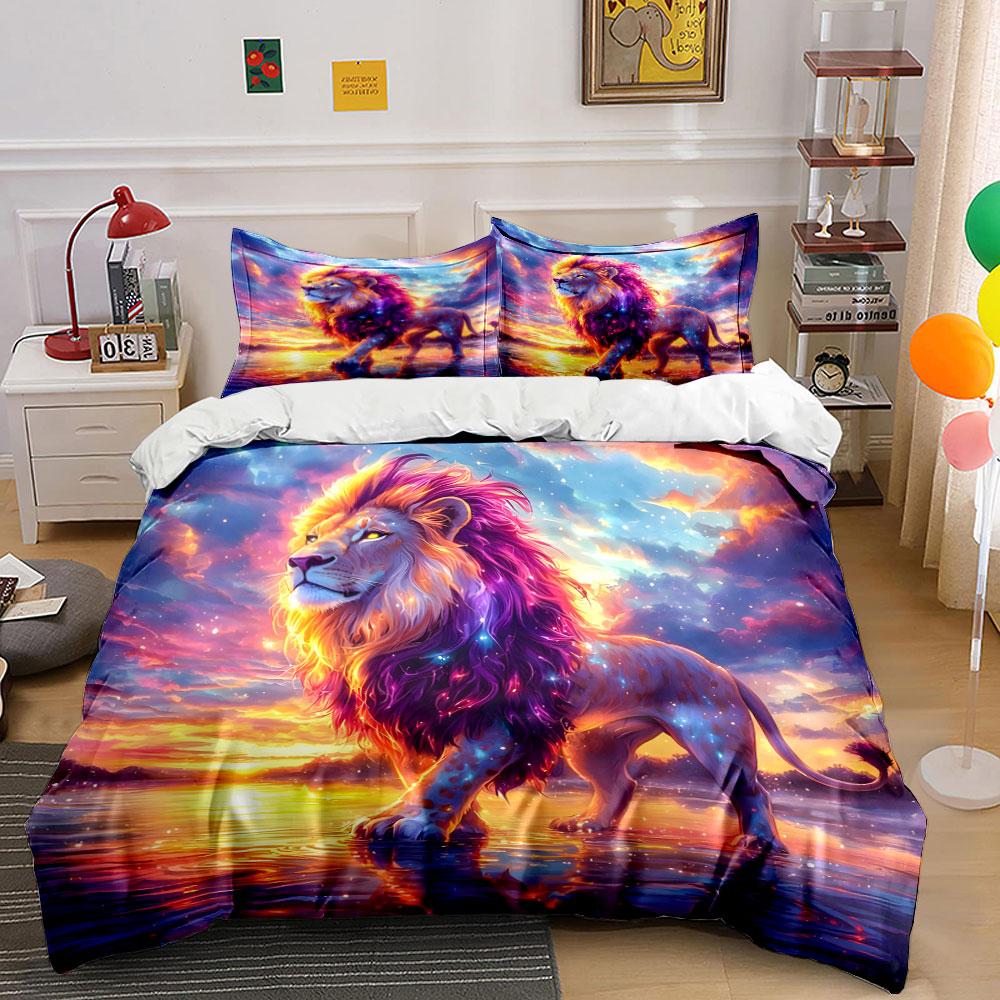 Majestic Sunset Lion Print Bedding Duvet Cover Set (1*Duvet Cover 2*Pillowcases, without duvet insert)