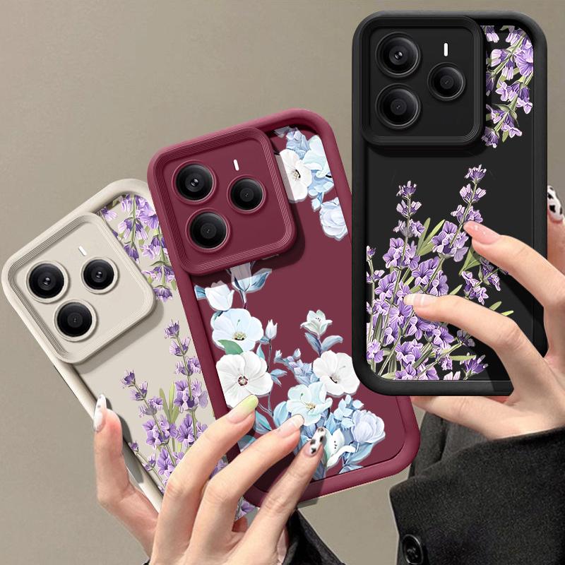 Матовый мягкий чехол с цветочным узором для Xiaomi 14T Pro 13T Redmi Poco X7 F6 Pro X6 Note 14 Pro 13 12 11 TPU защита линз противоударный силиконовый чехол для телефона