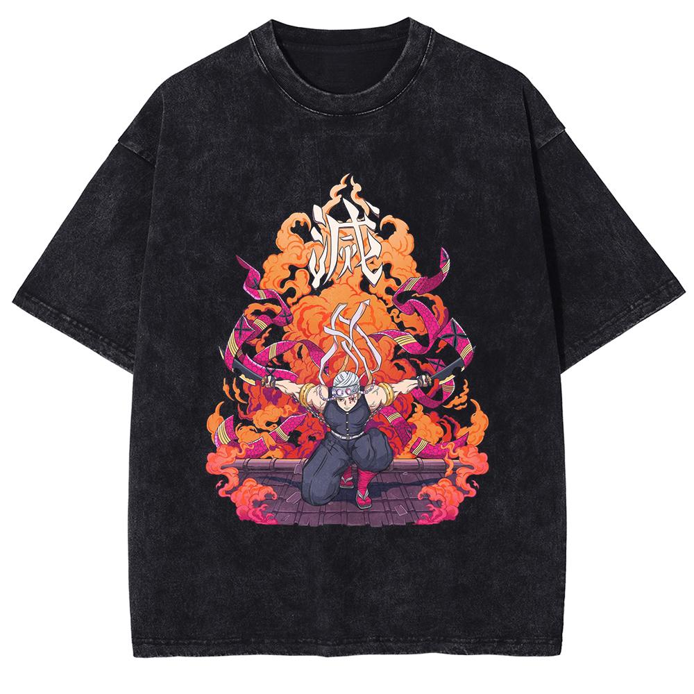 Милая графическая футболка Kanroji Mitsuri Аниме Demon Slayer Футболка Мужская Женская Выстиранные футболки Харадзюку Мужская Манга Хлопковые топы