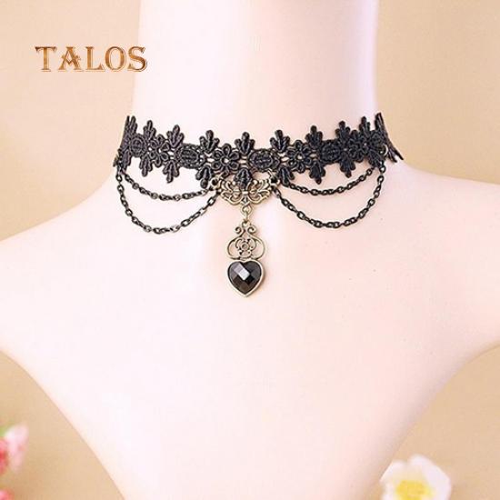 Women Lace Beads Choker Victorian Steampunk Style Gothic Collar Necklace Gift Suspension Trinket