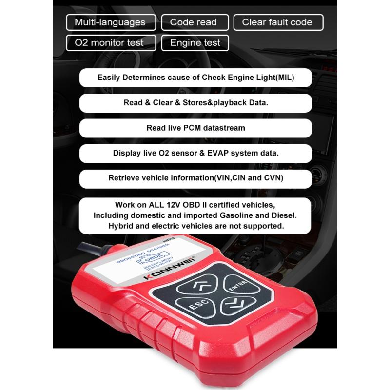 Lecteur de code OBD2 pour voiture KONNWEI KW310, outil de diagnostic et de vérification du voyant moteur pour les véhicules OBDII après 1996,