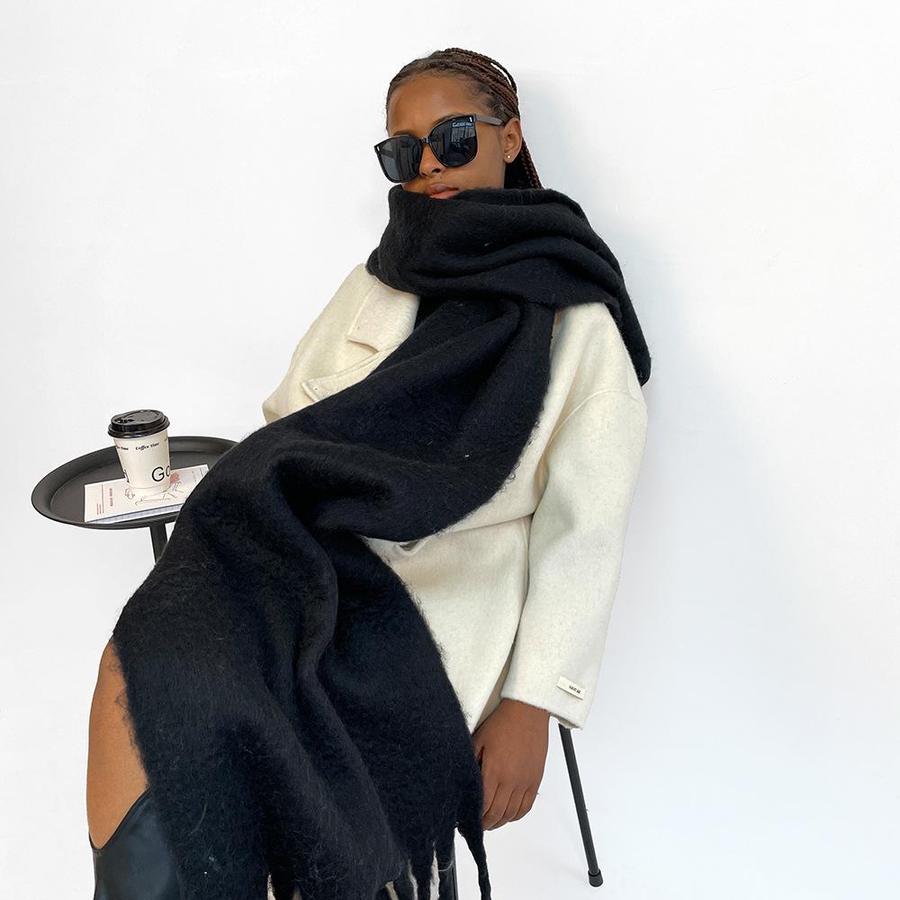 Solid Color Mohair Scarf Vacuum Packaging Warm Scarf Women's Shawl