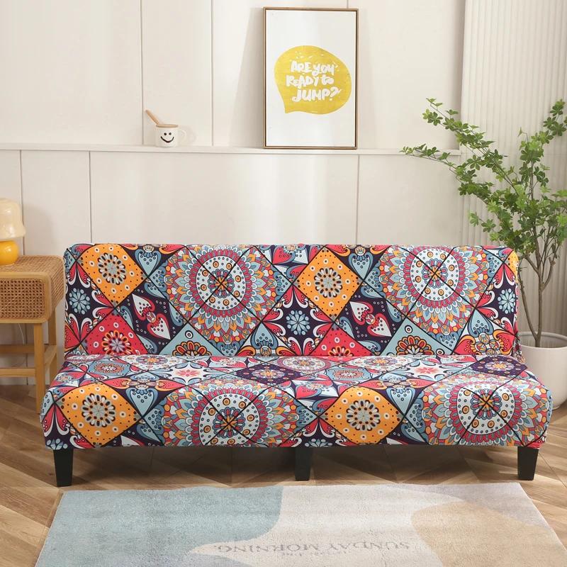 LANMOLIFE Безрукавный чехол для дивана-футона с принтом, эластичные чехлы для дивана, съемные, для чистки, чехлы для дивана из спандекса, подходят для домашнего декора