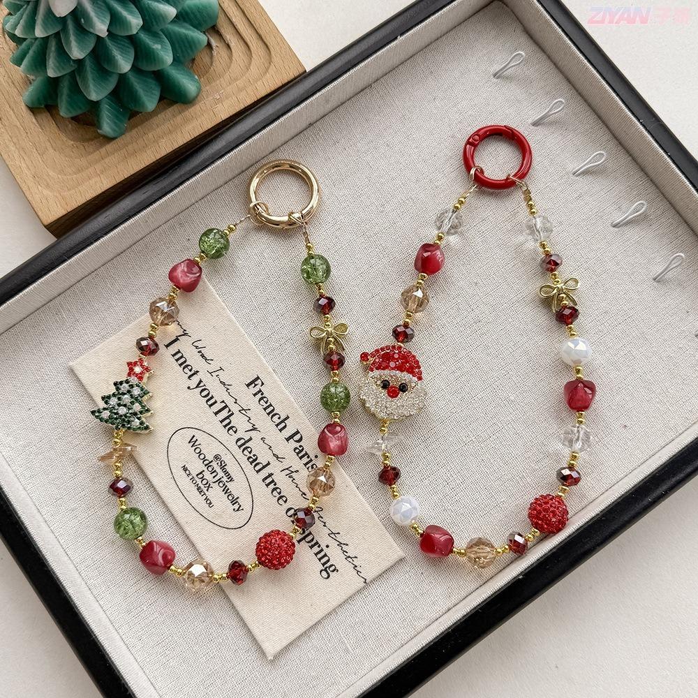 Christmas Tree Crystal Pendant Santa Claus Camera Chain Cartoon Keychain