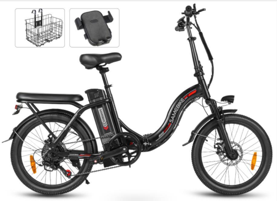 Samebike 2026 CY20 folding electric bicycle, silent motor, 36V 12Ah detachable battery, 20 inch electric bicycle