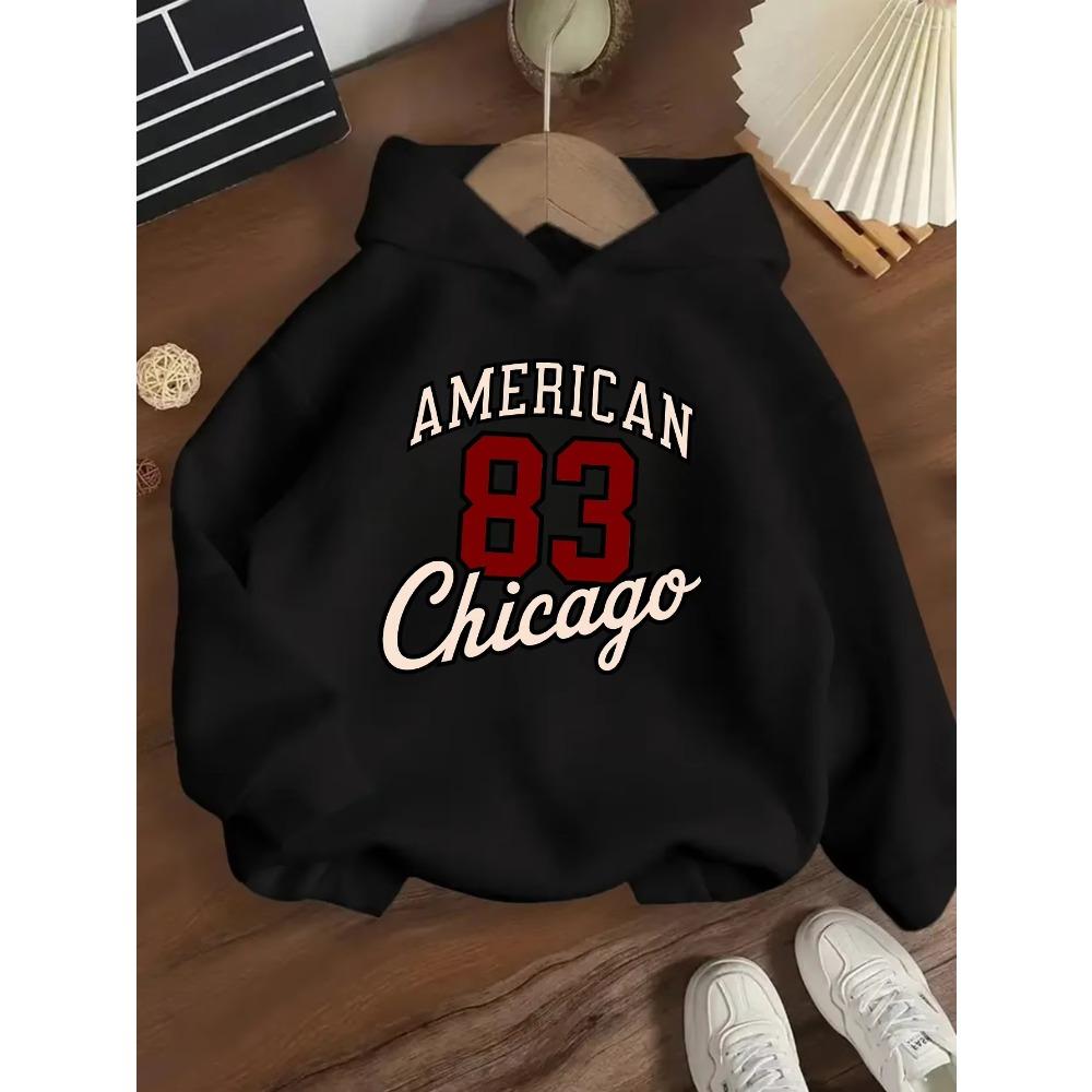 Autumn/Winter Boys' and Girls' Hooded Sweatshirts with Chicago Digital Print Casual Sports Tops