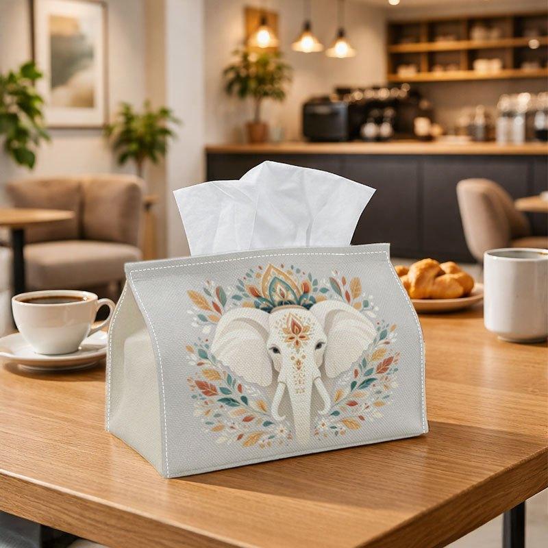1pc Boho Decorative Animal Tissue Box | Durable, Elephant Mandala Floral Symmetrical Suitable for Living Room Accent, Bedroom Decor, Encouragement Gif