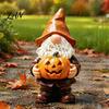 Unique Outdoor Garden Decor Halloween Gnome Statue, Faceless Holding Pumpkin Sculpture, Fall Figurine Waterproof Resin Statue for Porch Yard Autumn