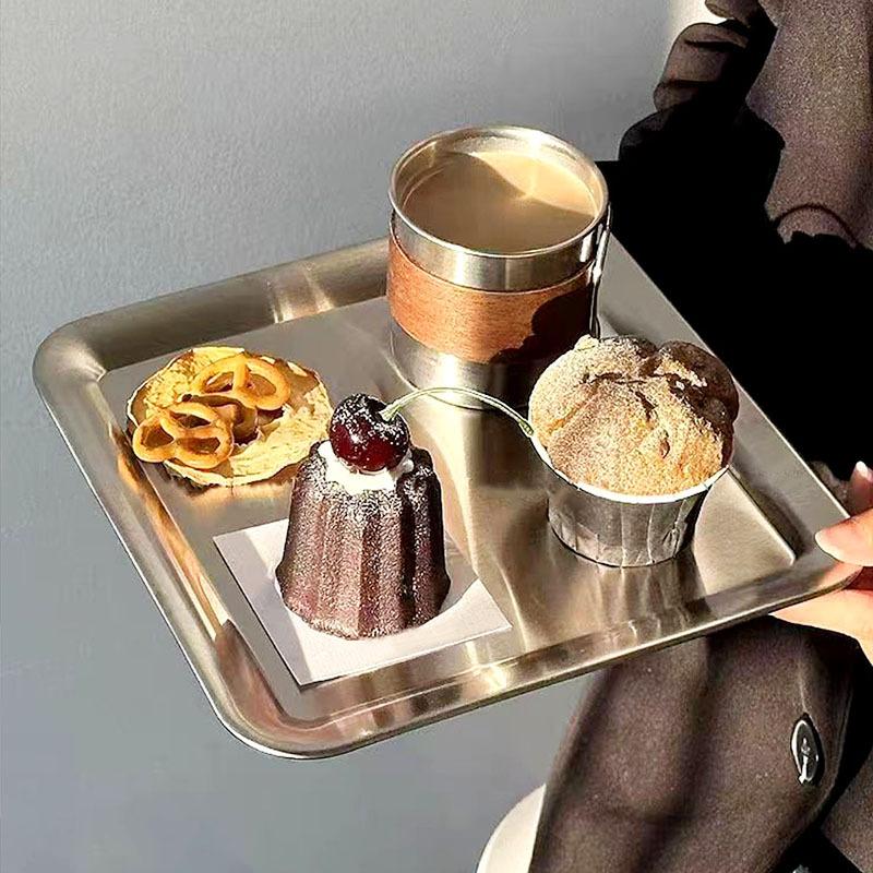 Luxury Square Stainless Steel Serving Tray,Coffee Tray,Desserts – Elegant Serving Platters for Café, Restaurant Bathroom Tray