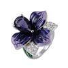 Women Ring 3D Flower Shape Rhinestone Decor Enamel Polished Copper Anniversary Gift Wedding Party Banquet Cocktail Jewelry