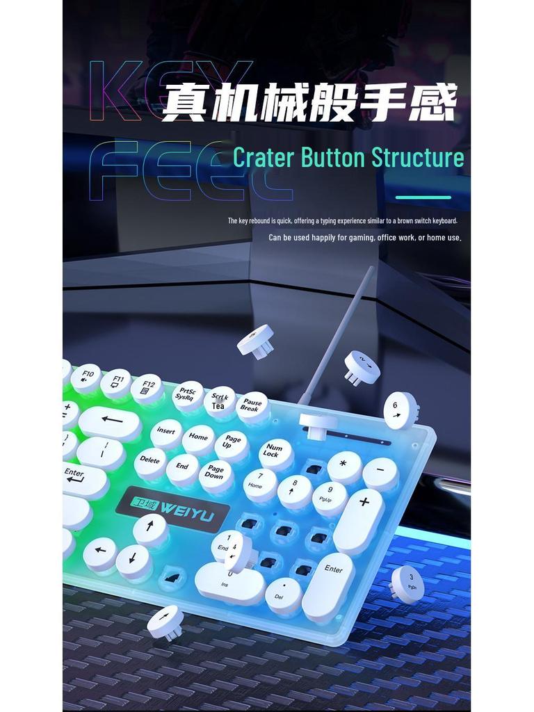 Светящиеся Панк Кейкапы Проводной Комплект Клавиатуры и Мыши для Игр