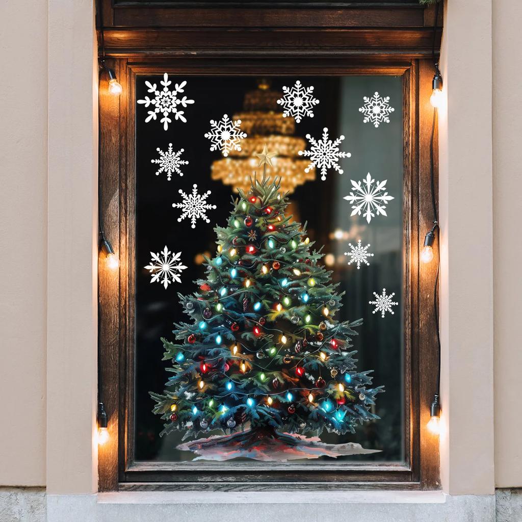 Christmas Tree Snowflake Wall Stickers New Year Window Glass Stickers Winter Festival Decals Christmas Decorations for Home 2025