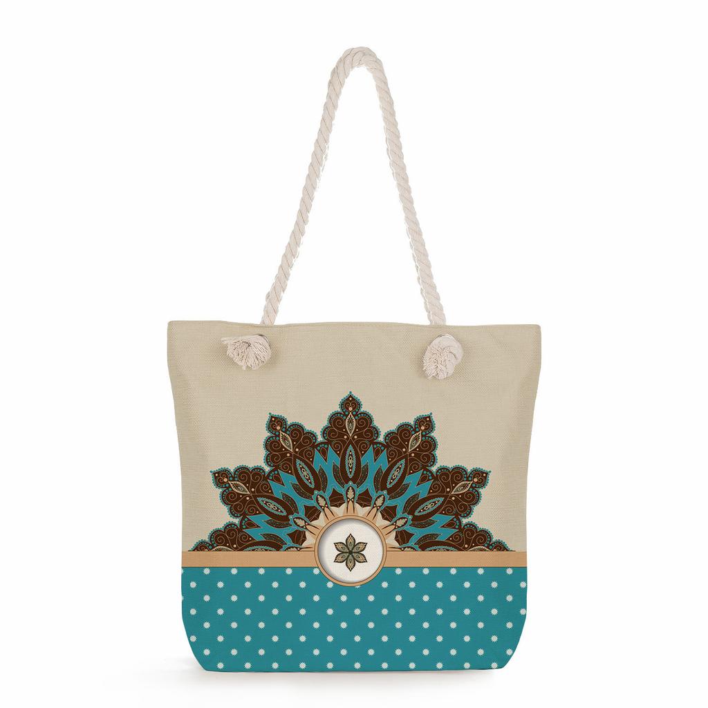 Cat print thick rope single-shoulder beach bag 7215 KTB