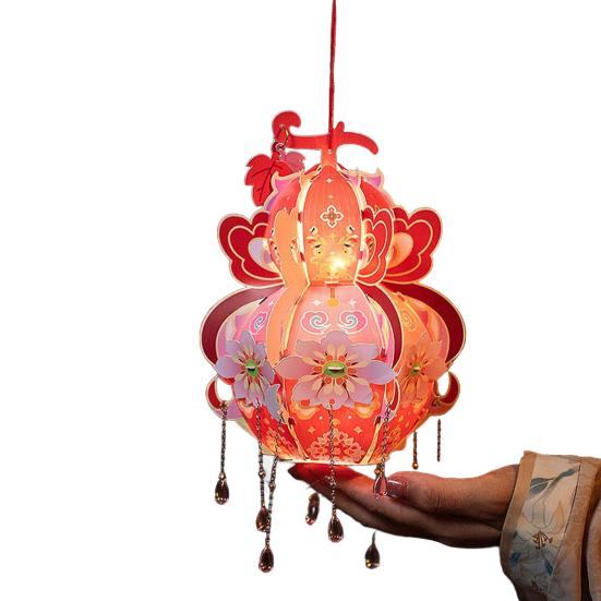 Handcrafted Calabash Lantern Handheld Chinese New Year DIY Luminous Flower Light for Mid-Autumn Festival Hanfu Cosplay Wedding Decor