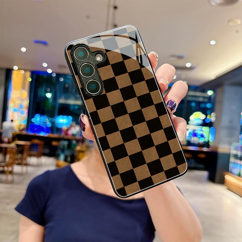 Black brown square grid phone case s26 ultra case s25 ultra case glass for Samsung Galaxy S26 S25 S24 S23 S22FE Ultra Plus