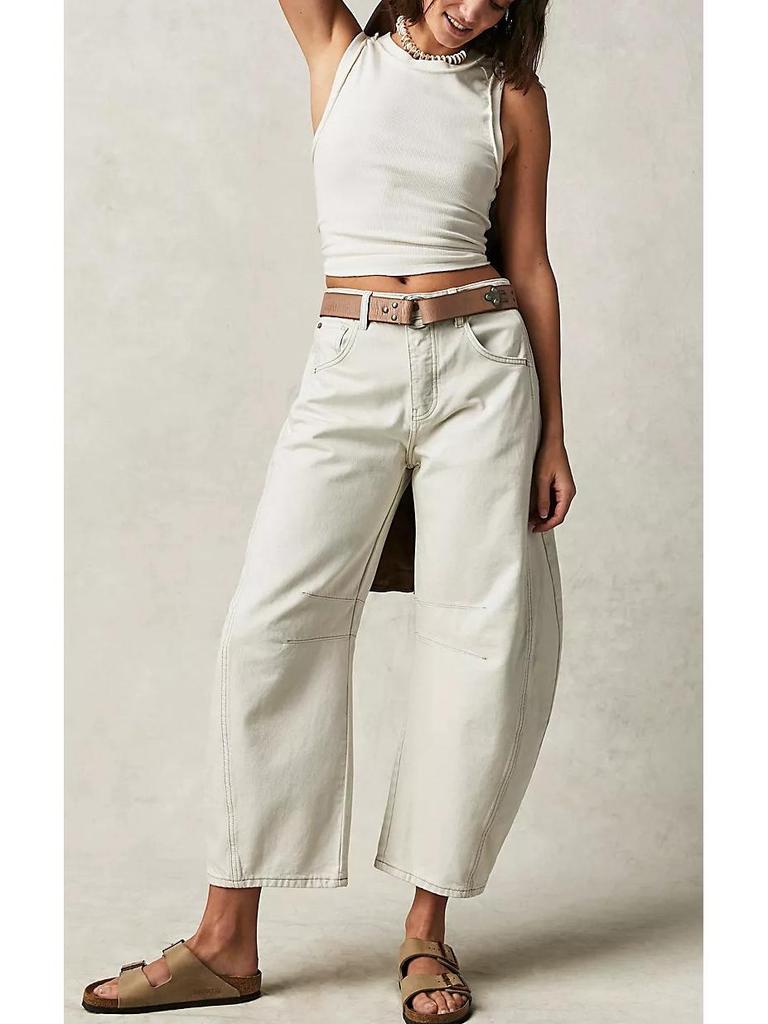 2024 Женские джинсы из выстиранного денима широкого кроя со средней/низкой посадкой