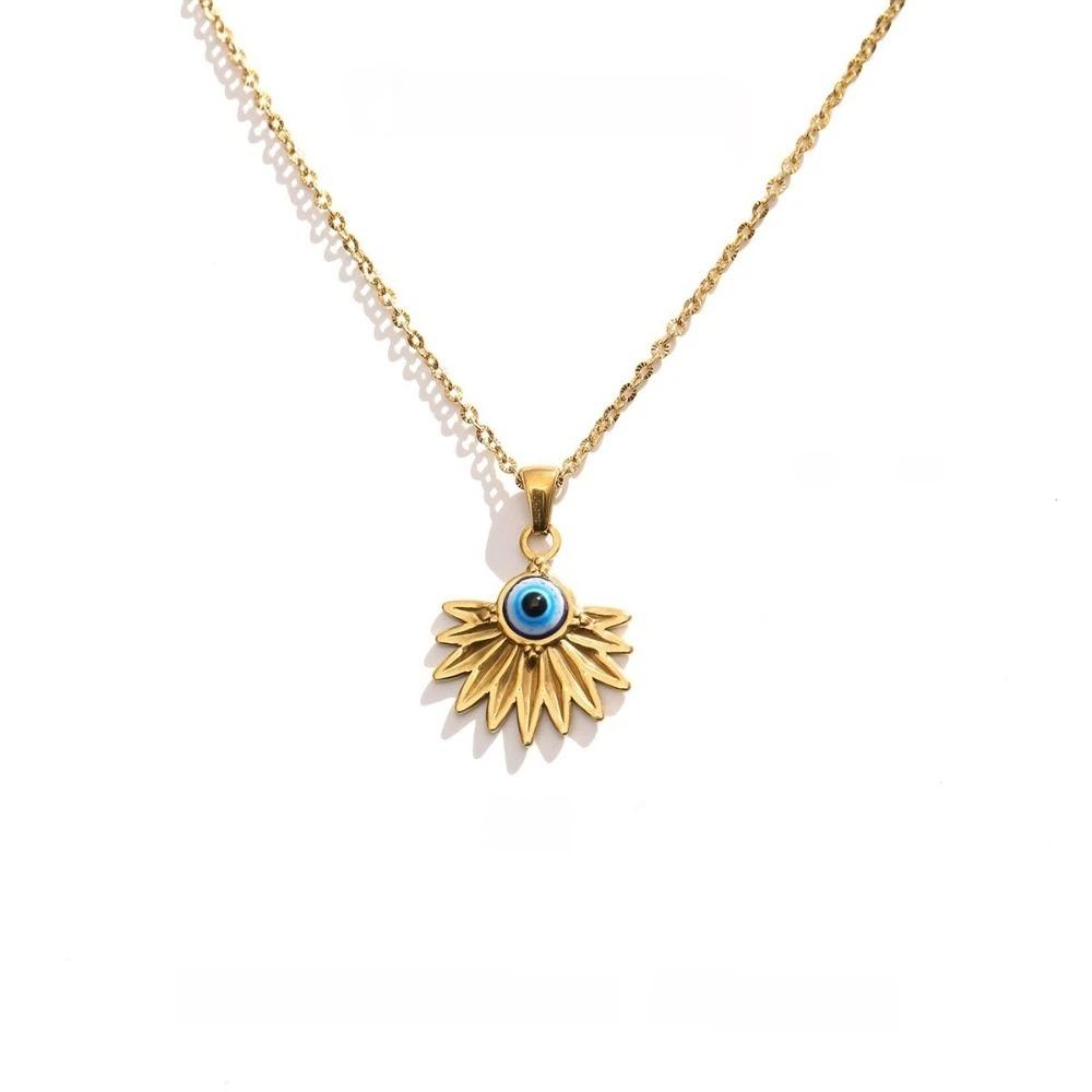 Minimalist Blue Eye Pendant Necklace Stainless Steel Geometric Jewelry  Wedding