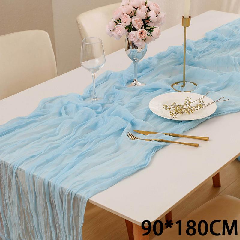 Скатерть-дорожка из марли 180*90/90*340 см, полупрозрачная жатая скатерть в стиле бохо/рустик, для девичника.